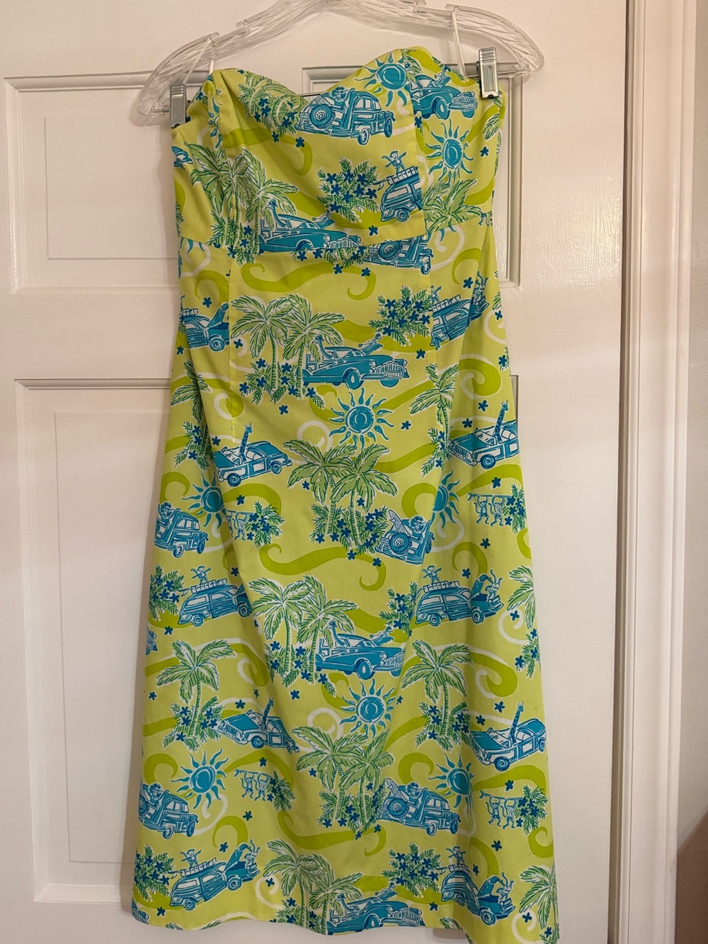 Lilly Pulitzer Strapless Lime and Teal Tropical Print Dress